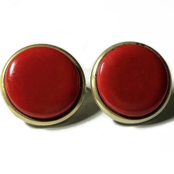 Signed Coro Large Bright Red Clip Earrings - Picture 1 of 2
